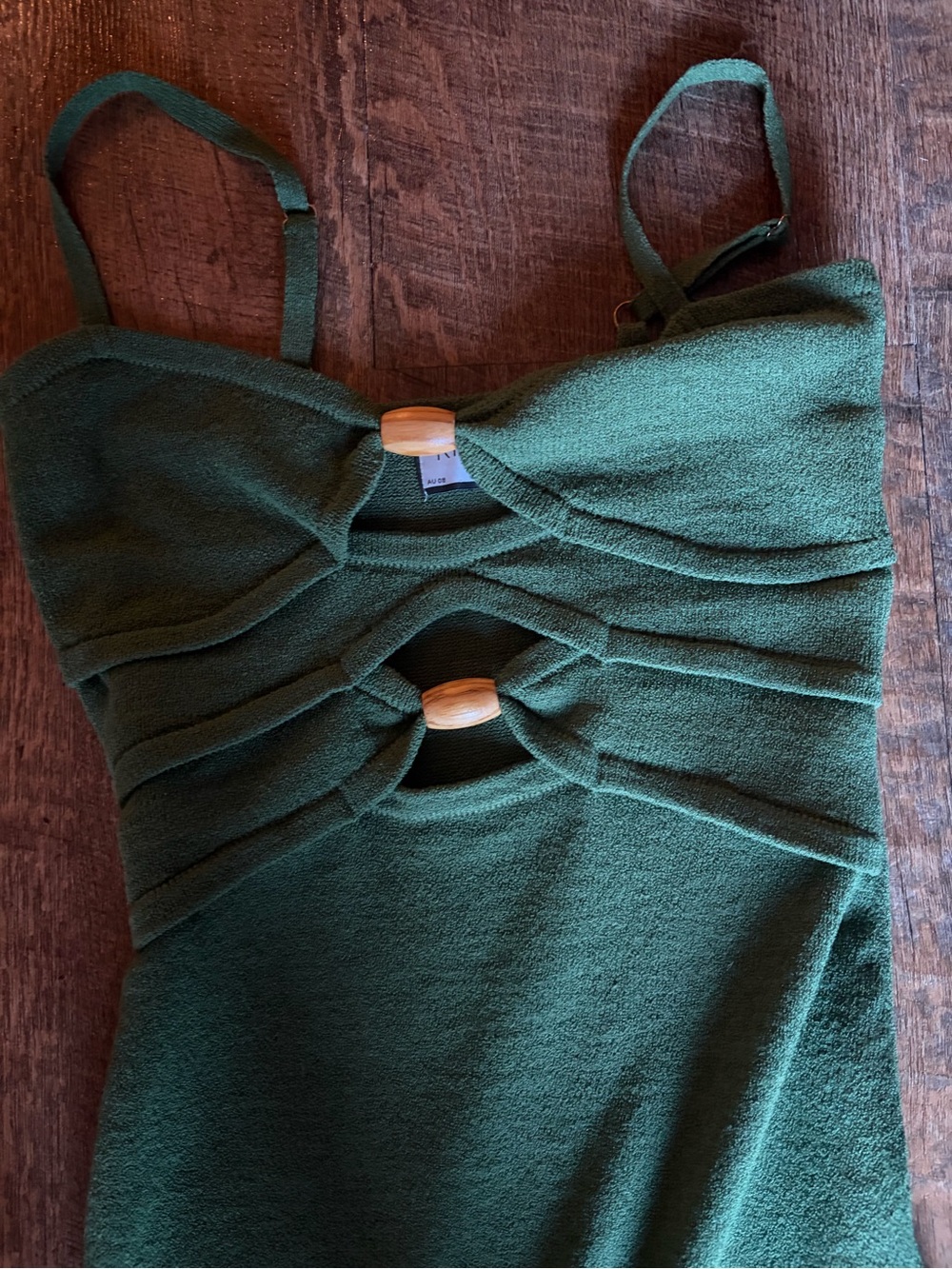 Green Cutout Knit Sleep Slip with Wooden Accents